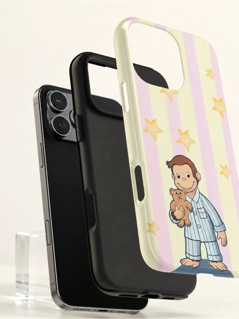 Curious George Pajama Bear Pastel Striped Stars Aesthetic Tough Phone Case